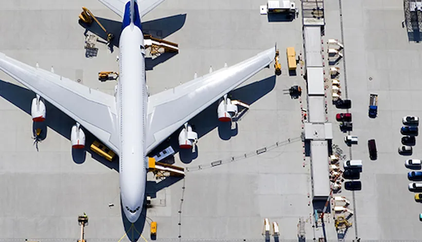 Airplane on airport, seen from above