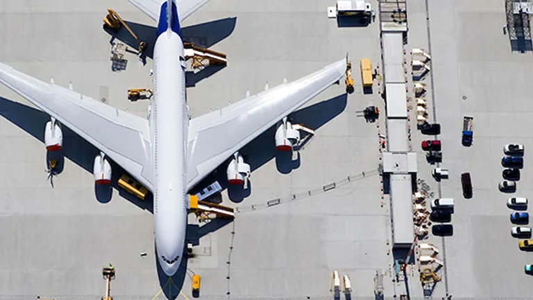 Airplane on airport, seen from above